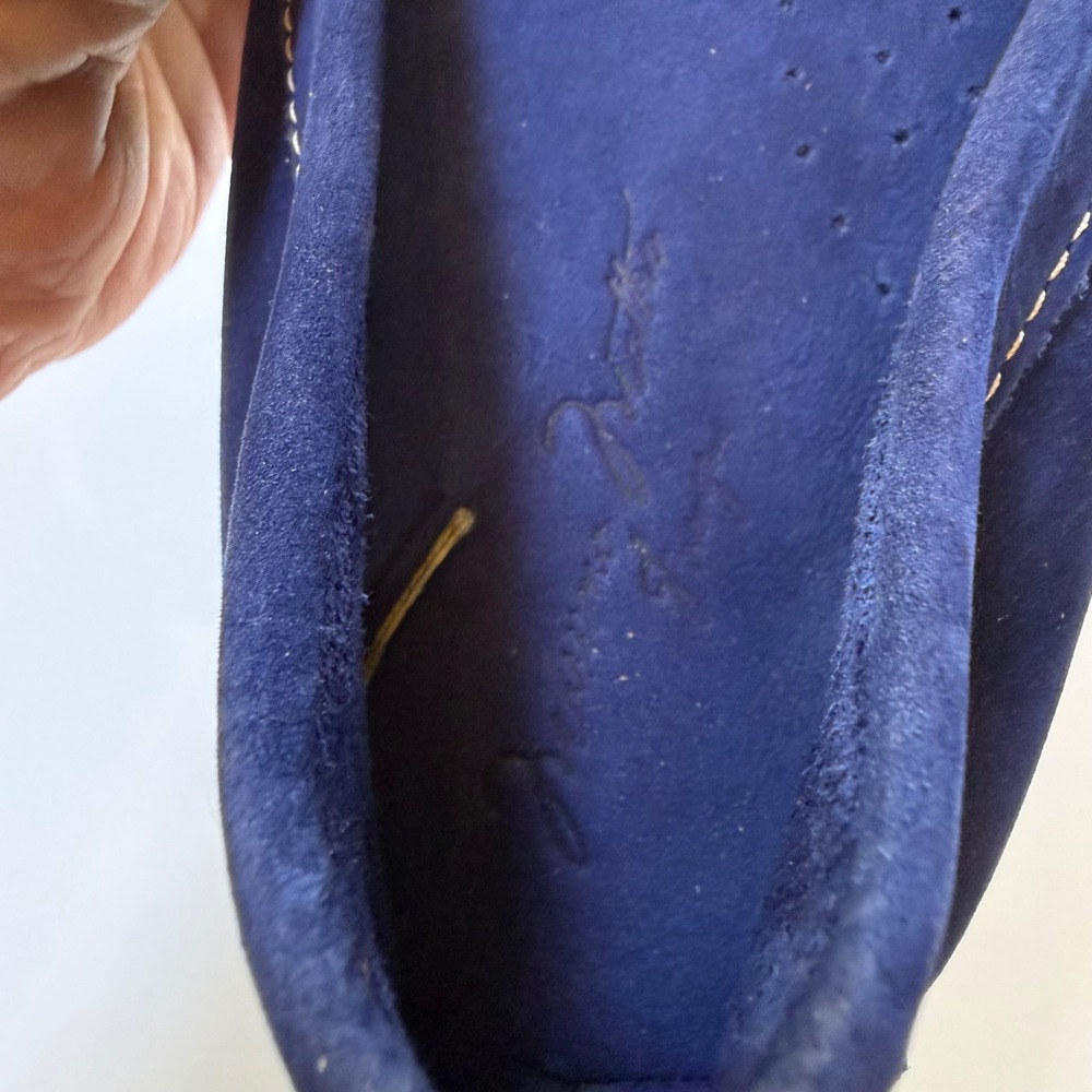 Bruno Magli Navy Blue Suede Driving Loafers Penny Moccasins Size 8 B - Picture 4 of 9